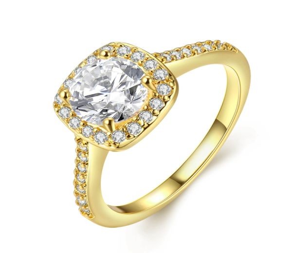 Inel Logodna Din Aur Galben 18k Diamante Transparente De 0 3