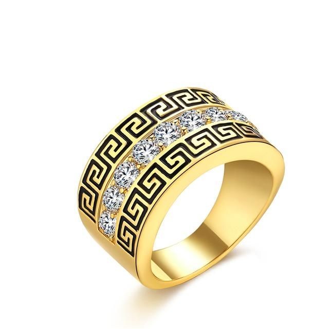 Shining Wow Print Versace style, inel placat cu aur de 18 k, model verigheta, cu un sir de  pietre stralucitoare pe mijloc - 57 | OnlineBijoux.ro