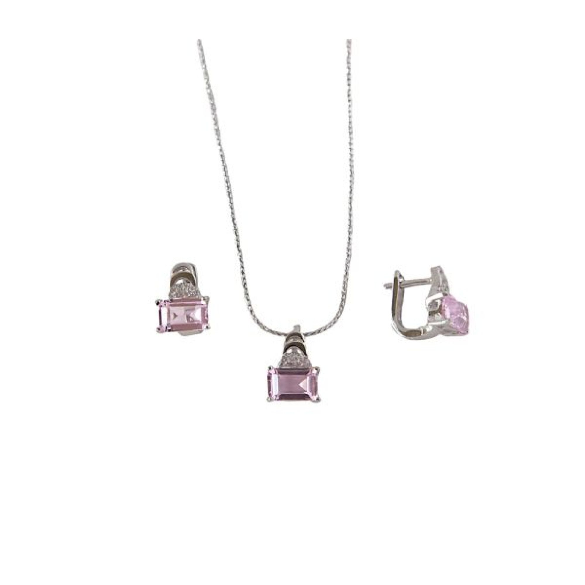 Belinda Set Argint 925 Rodiat Cu Pietre Zirconia Albe Si Roz