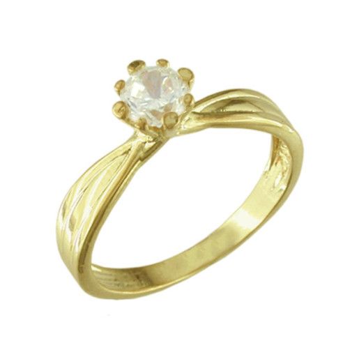 Solitaire, inel placat cu aur de 18 k, cu o piatra zirconia