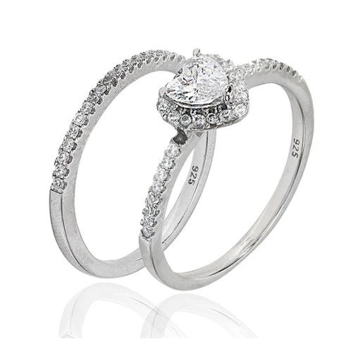 Colectia Double Solitair, inel argint 925, cu pietre zirconia albe