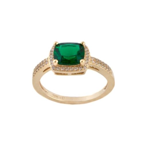Jeni, inel placat cu aur de 18 k, cu un cristal verde 