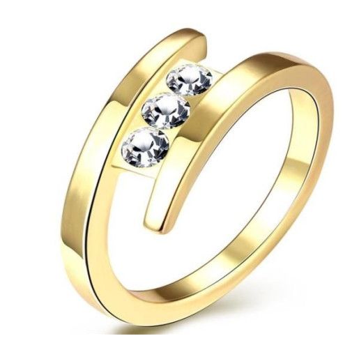 Ambra, inel placat cu aur de 18k, 2 microni, cu trei pietre zirconia albe 