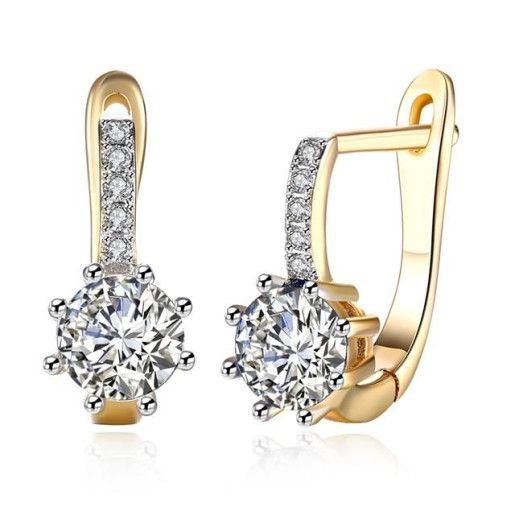 Cercei placati cu aur de 18 k si partial cu rodiu , cu pietre zirconia, motura micropave