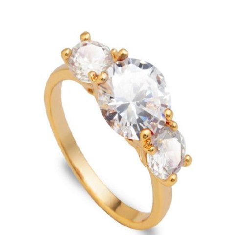 Doria, inel placat cu aur de 18 k, cu trei pietre zirconia albe
