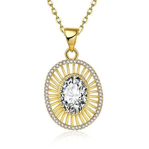 Colier placat cu au aur de 18 k, realizare impecabila, pandantiv cu  pietre zirconia multifatetate - 7337O341