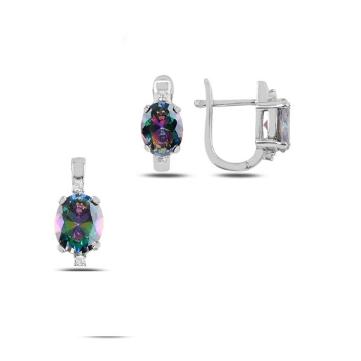 Set argint 925, rodiat, cu pietre naturale topaz mystic si pietre zirconia albe- 7582O570