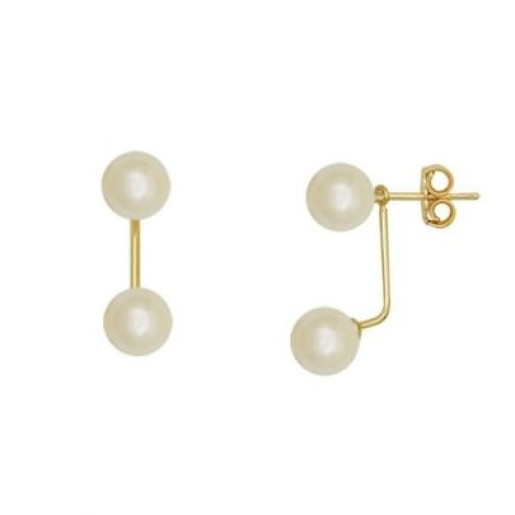 Cercei placati cu aur 18 K , 2 microni, productie Brazilia, cu perle albe  - 7654O814