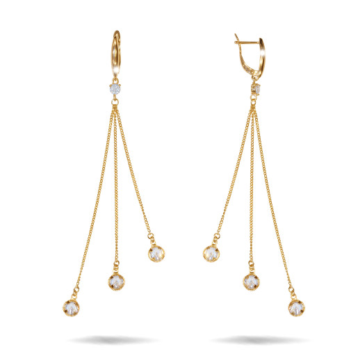 Cercei placati cu aur 18 K, 2 microni, cu pietre zirconia multifatetate  - 7727O840