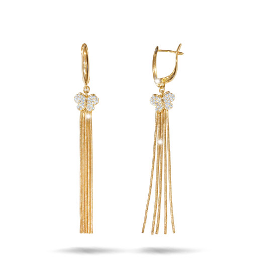 Cercei placati cu aur 18 K, 2 microni, cu pietre zirconia multifatetate  - 7728O835
