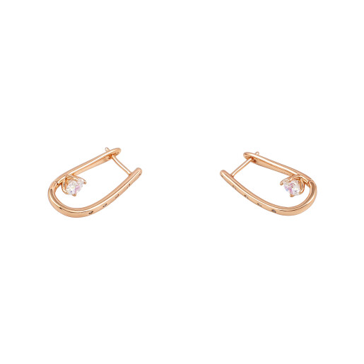 Cercei placati cu aur 18 K, inchidere clasica , model oval cu pietre zirconia albe