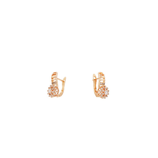 Cercei placati cu aur 18 K, inchidere clasica , cu pietre zirconia albe 