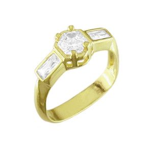 Solitaire, inel placat cu aur de 18 k, cu pietre zirconia