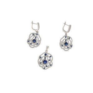 Blue safire, set argint 925, rodiat cu pietre zirconia albe si albastre