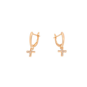 Cercei placati cu aur 18 K, inchidere clasica , model cruciulita