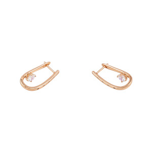 Cercei placati cu aur 18 K, inchidere clasica , model oval cu pietre zirconia albe