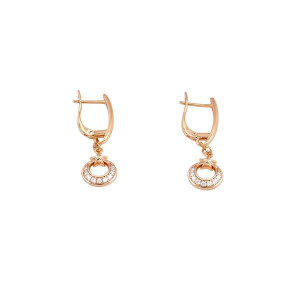 Cercei placati cu aur 18 K, inchidere clasica , model oval cu pietre zirconia albe