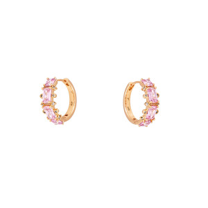 Cercei placati cu aur 18 K, inchidere clasica , model creola cu zirconia colorate