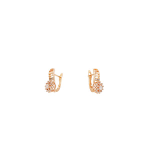 Cercei placati cu aur 18 K, inchidere clasica , cu pietre zirconia albe 
