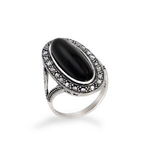 Inel argint 925 rodiat - onix negru , marcasite
