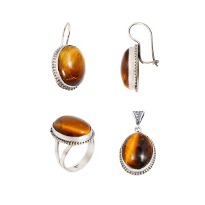 Set argint 925 , ochi de tigru