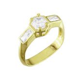 Solitaire, inel placat cu aur de 18 k, cu pietre zirconia