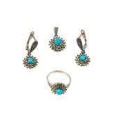 Set argint 925, model clasic , cu pietre marcasite si turquoaz