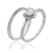 Colectia Double Solitair, inel argint 925, cu pietre zirconia albe