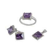 Set argint 925, cu cristal mov, rodiat, modela casual