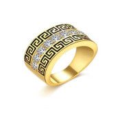 Versace style, inel placat cu aur de 18 k, model verigheta, cu un sir de pietre stralucitoare pe mijloc