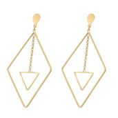 Cercei placati cu aur 18 k , 2 microni productie Brazilia, modele geometrice mobile, design modern -7371O839.