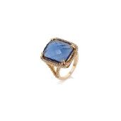 Inel placat cu aur de 18 k, cu cristal albastru indigo,  de 2 cm lungime/ 1,3 cm latime- 7393O932