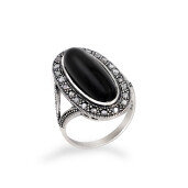 Inel argint 925 rodiat - onix negru , marcasite